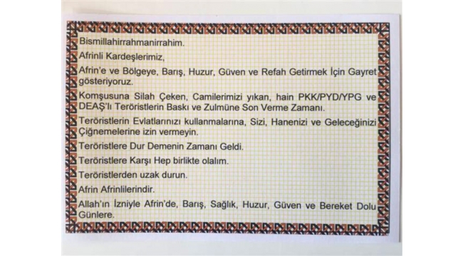 Türkiye'den Afrin'lilere sms yoluyla mesaj