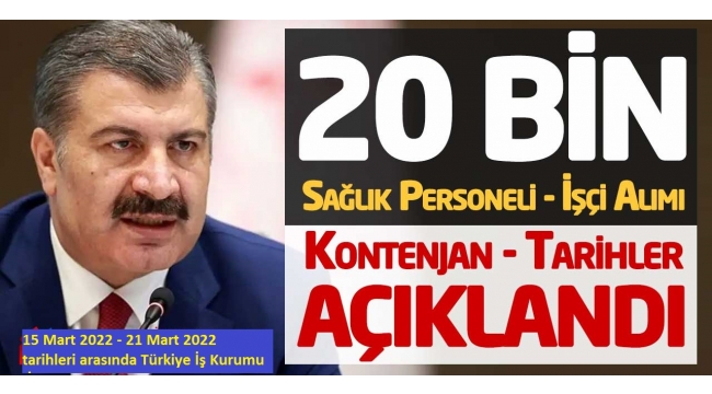 Sağlık Bakanlığı 20 bin kontenjan ile 10 bin işçi alımı ve 10 bin sözleşmeli personel alacak. 20 bin personel alımı kontenjan dağılımı açıklandı. 