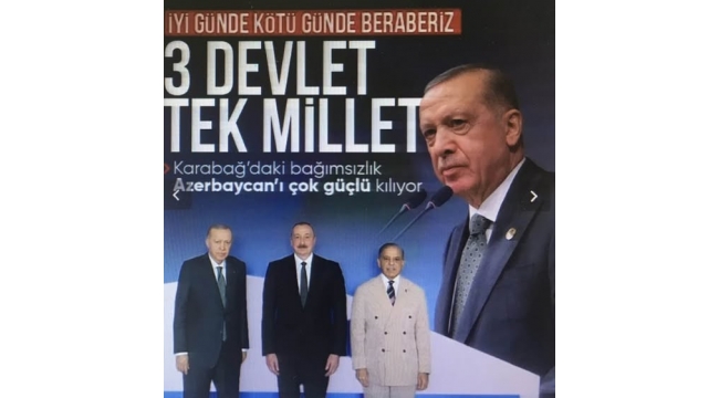 Başkan Erdoğan'dan Azerbaycan'ın Bağımsızlık Günü'nde birlik vurgusu: Türkiye-Pakistan-Azerbaycan 3 devlet tek millet!  