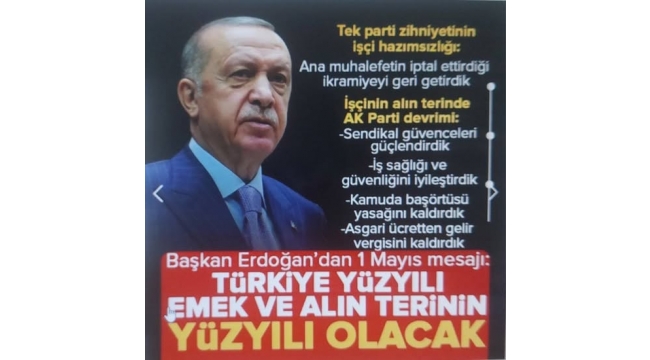 Başkan Erdoğan: Türkiye Yüzyılı, emek ve alın terinin yüzyılı olacak 