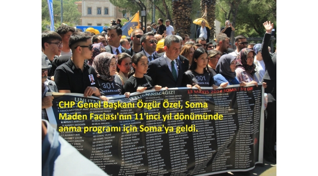 CHP Genel Başkanı Özgür Özel, Soma Maden Faciası'nın 11'inci yıl dönümünde anma programı için Soma'ya geldi. 