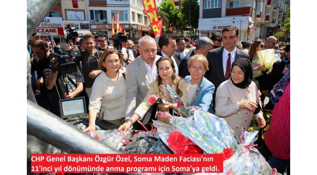 CHP Genel Başkanı Özgür Özel, Soma Maden Faciası'nın 11'inci yıl dönümünde anma programı için Soma'ya geldi. 
